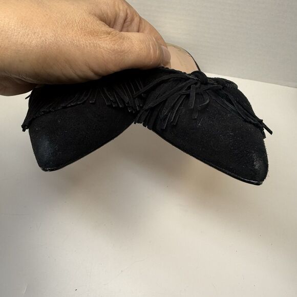 Antonio Melani x Jennifer Sumko Mimi Kid Suede Fringe Black Mule Sz 8.5 (fits 8) - Picture 6 of 10